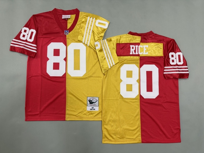 Men 2025 San Francisco 49ers #80 Rice red yellow Throwback Limited NFL Jersey style 001->san francisco 49ers->NFL Jersey